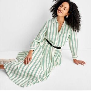 NWT Future collective green cream long sleeved button down shirt and skirt set